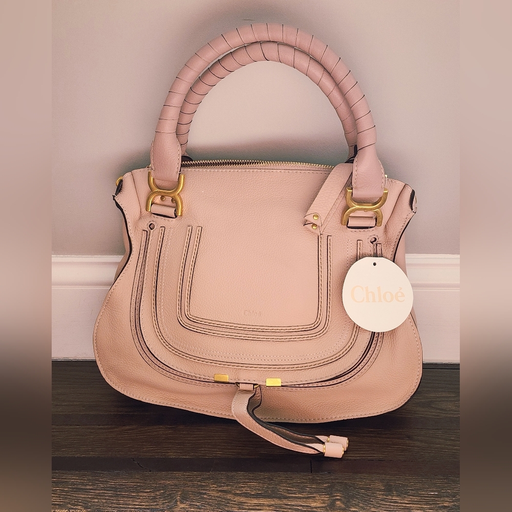 $2690 NWT 100% Auth Chloe Marcie Medium Leather Satchel Nude "Blush Nude"
